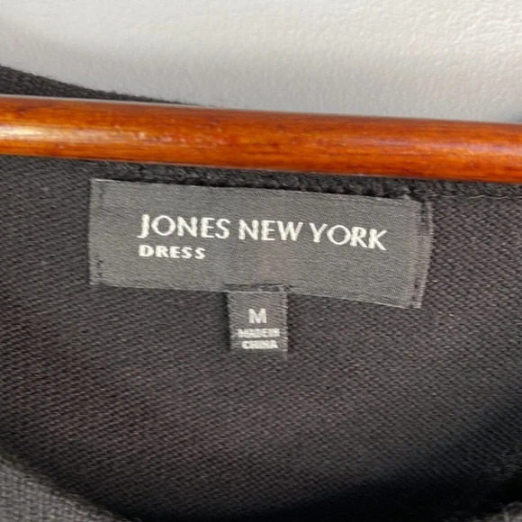 JONES NEW YORK Knit Sweater Dress Black Midi 3/4 Sleeve Fit Flare Witchy M - Picture 7 of 10